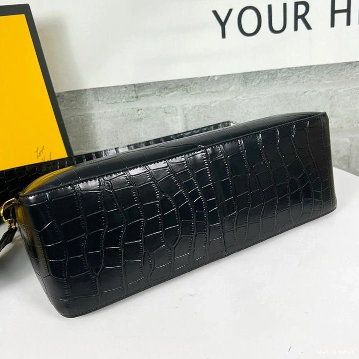 Affordable HOT Black Bag Crocodile In Zip Fendi Leather Shoulder O'Lock 0813